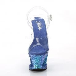Pleaser MOON-708LG Clear/Blue Multi Glitter Platform Sandal Shoes