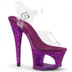 Pleaser MOON-708LG Clear/Purple Multi Glitter Platform Sandal