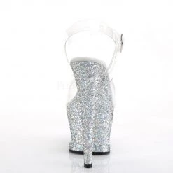 Pleaser MOON-708LG Clear/Silver Multi Glitter Platform Sandal