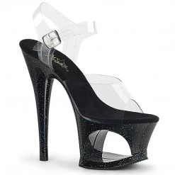 Pleaser MOON-708MG Clear/Black Platform Sandal