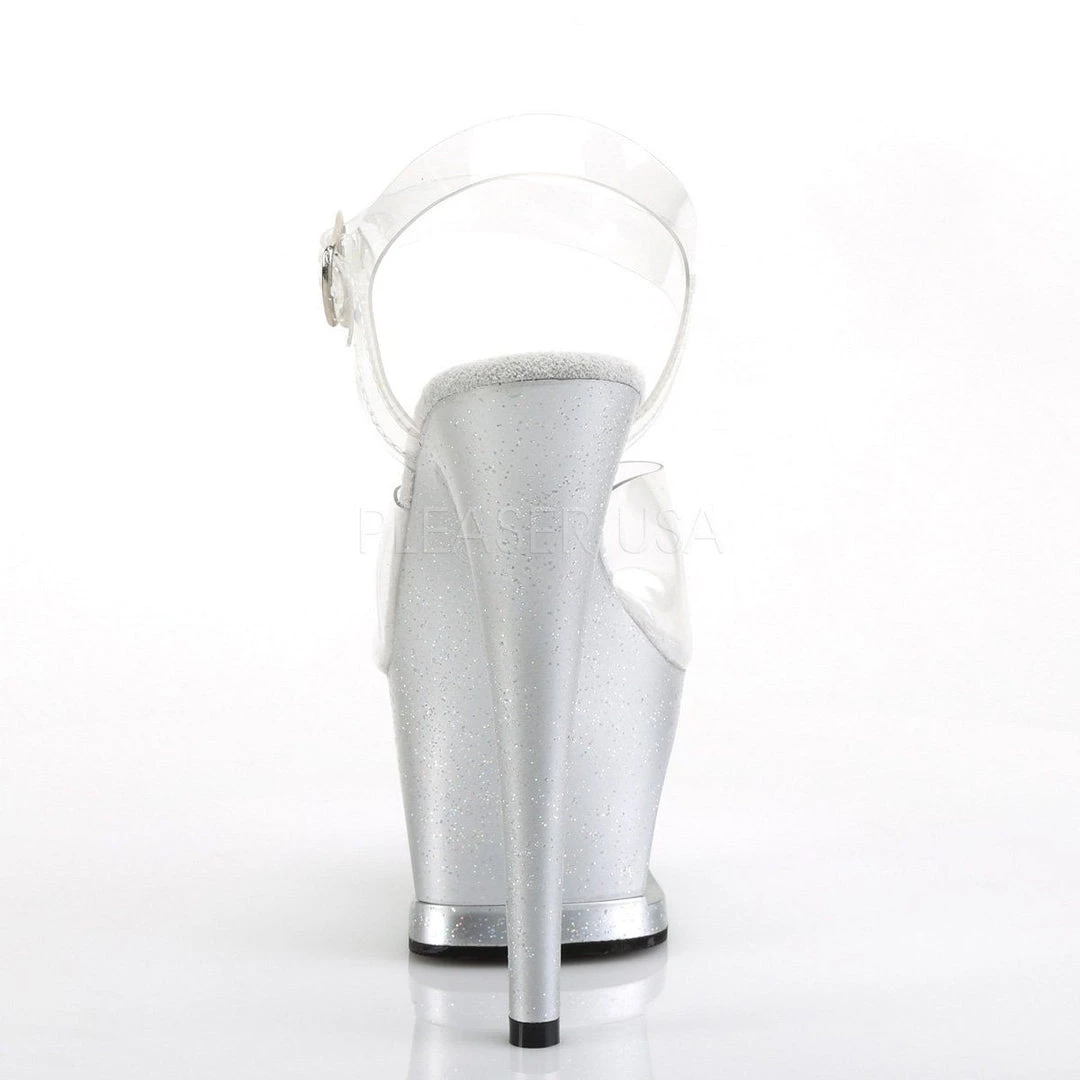 Pleaser Shoes MOON-708MG Clear/Silver Platform Sandal 6 Pleaser Shoes MOON-708MG Clear/Silver Platform Sandal