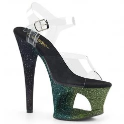 Pleaser Shoes MOON-708OMBRE Clear/Emerald-Black Ombre Platform Sandal