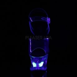 Pleaser MOON-708RhinestoneS Clear-Black/Clear Platform Sandal Shoes