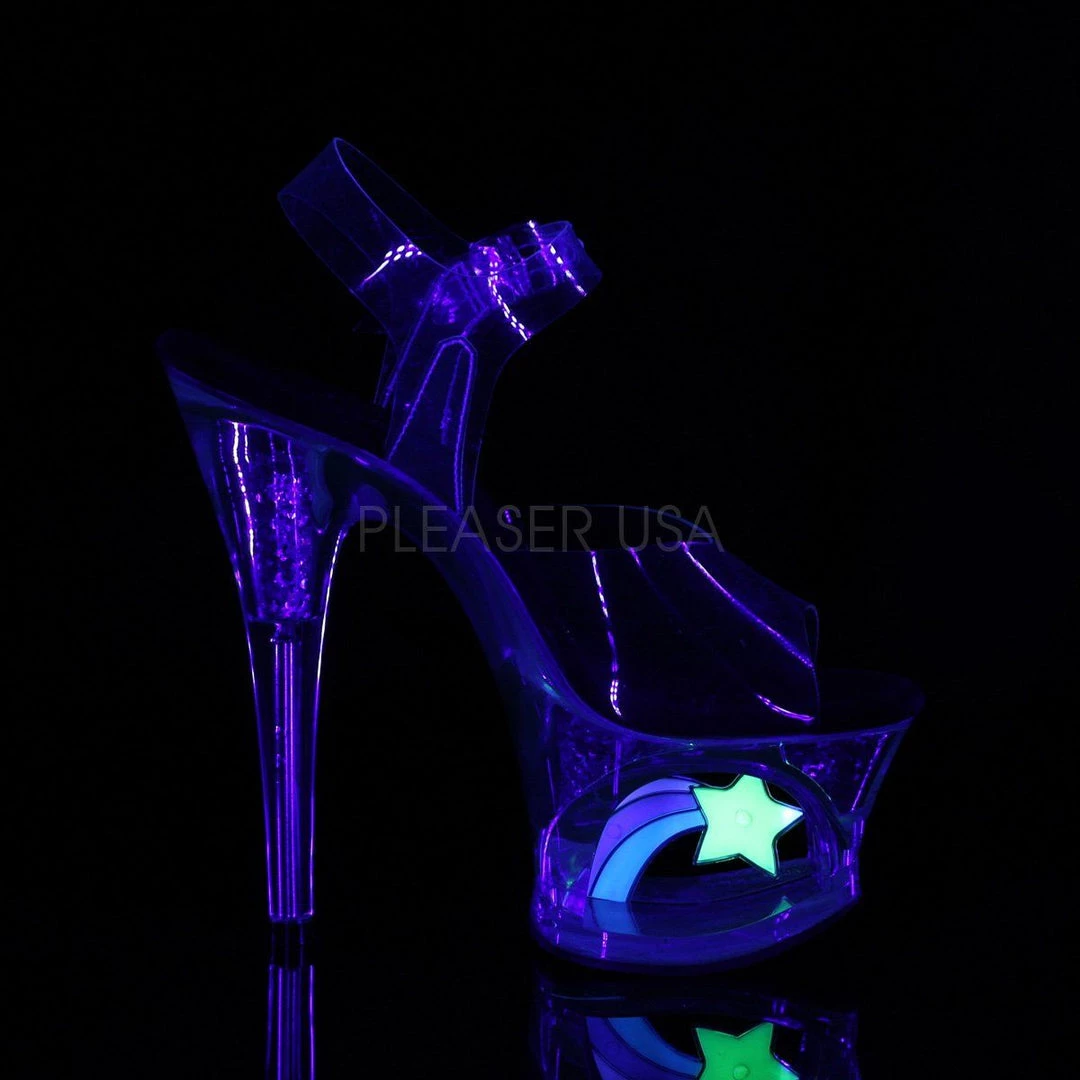 Pleaser MOON-708RhinestoneS Clear-Black/Clear Platform Sandal Shoes 7 Pleaser MOON-708RhinestoneS Clear-Black/Clear Platform Sandal Shoes