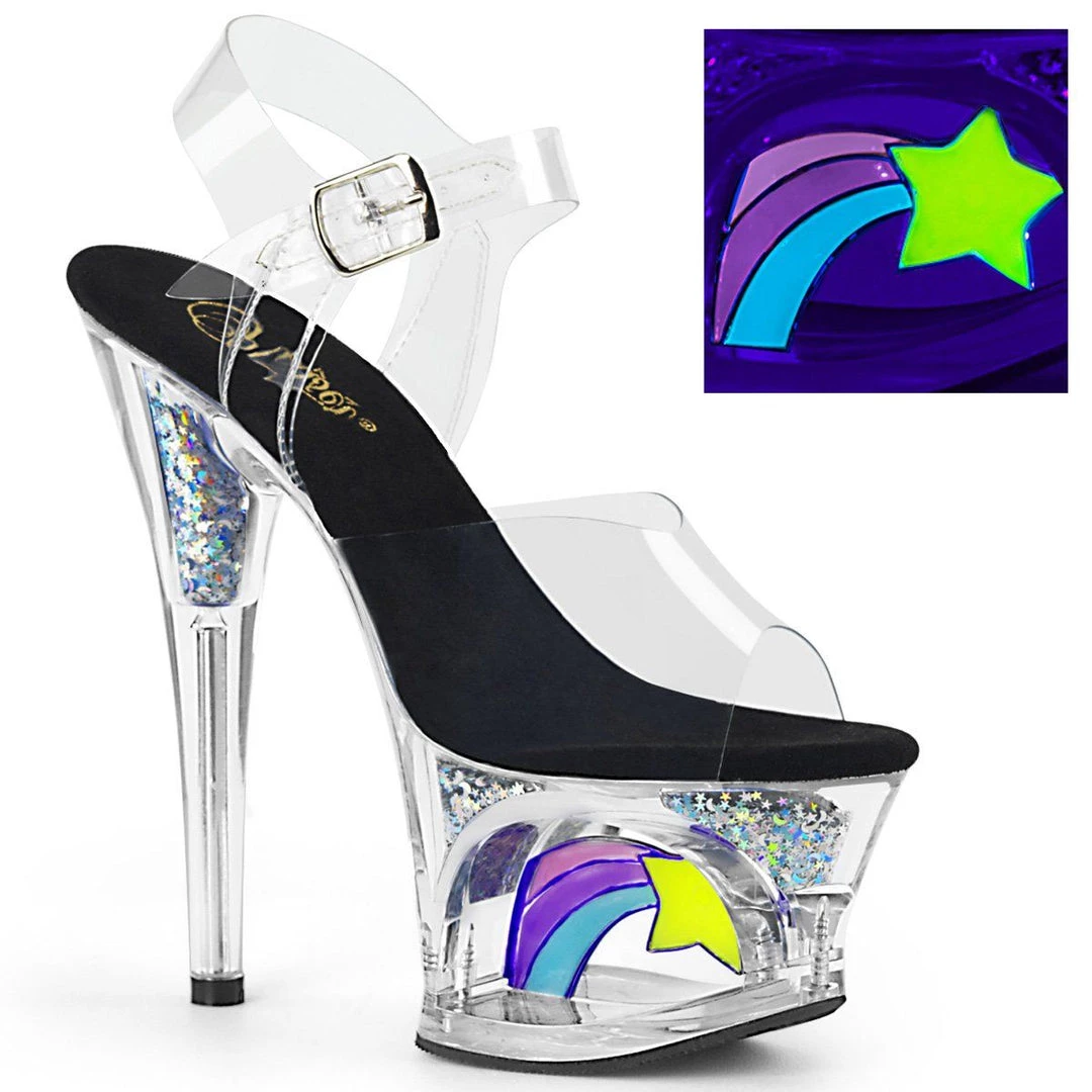 Pleaser MOON-708RhinestoneS Clear-Black/Clear Platform Sandal Shoes 8 Pleaser MOON-708RhinestoneS Clear-Black/Clear Platform Sandal Shoes