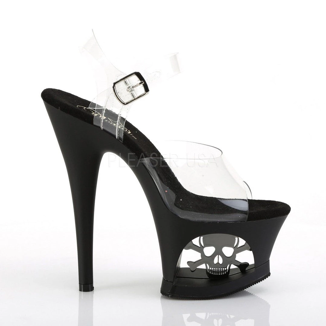 Pleaser Shoes MOON-708SK Clear/Black-Pewter Matte Platform Sandal 7 Pleaser Shoes MOON-708SK Clear/Black-Pewter Matte Platform Sandal
