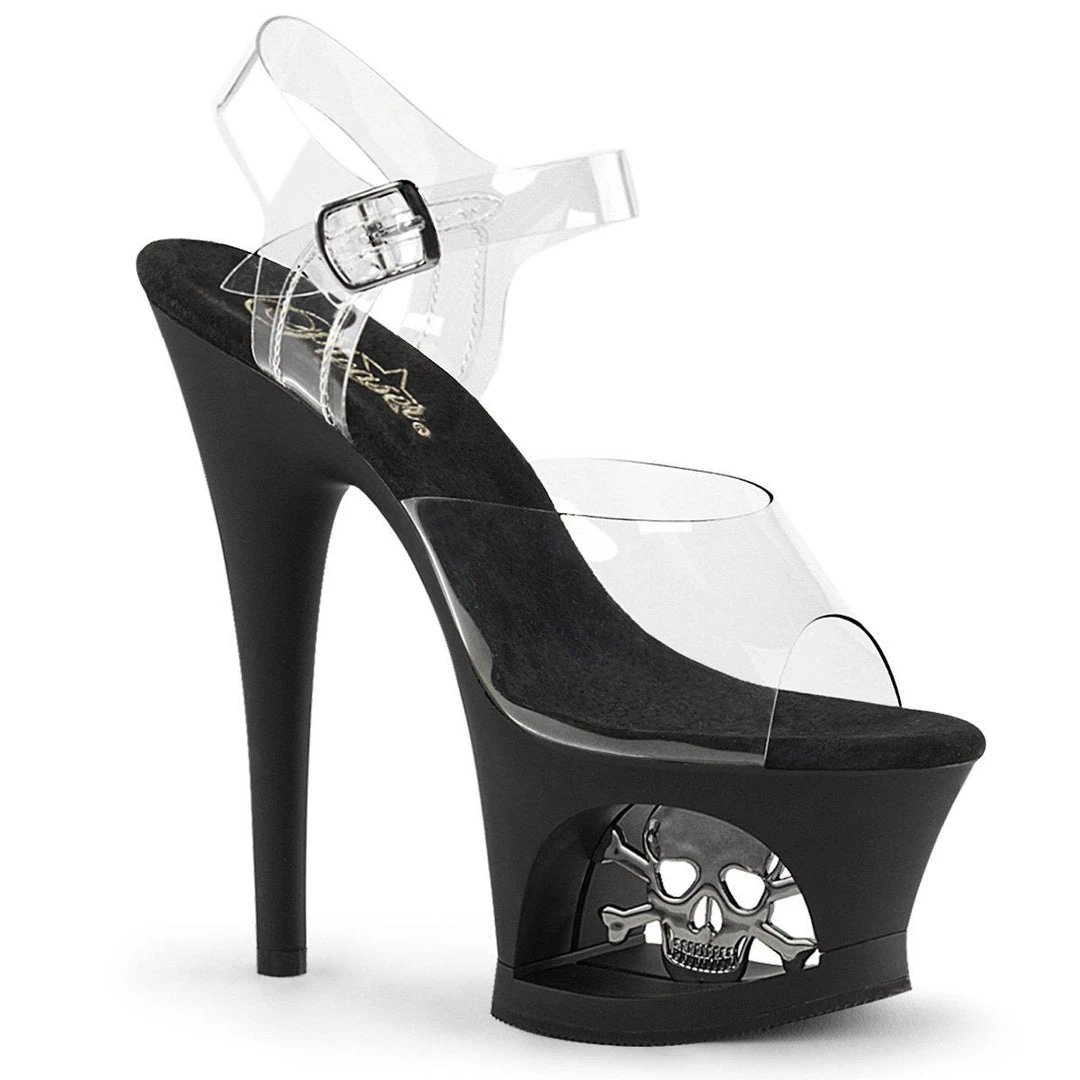 Pleaser Shoes MOON-708SK Clear/Black-Pewter Matte Platform Sandal 8 Pleaser Shoes MOON-708SK Clear/Black-Pewter Matte Platform Sandal