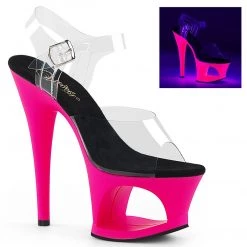 Pleaser MOON-708UV Clear/Neon Hot Pink Platform Sandal Shoes