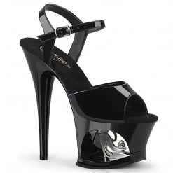 Pleaser Shoes MOON-709CAT Black-Silver Platform Sandal