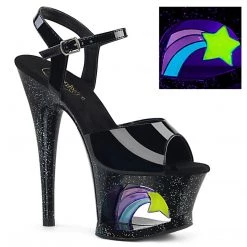 Pleaser MOON-709RhinestoneS Black Patent Platform Sandal