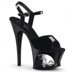 Pleaser Shoes MOON-709TG Black Patent-Silver Platform Sandal