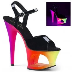Pleaser MOON-709UV Black Patent /Neon Multi Platform Sandal