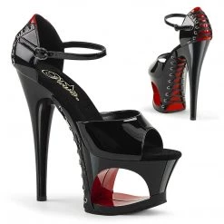 Pleaser MOON-760FH Black-Red Patent/Black Platform Sandal