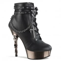 Demonia Boots MUERTO-1001 Black Faux Leather/Pewter Chrome Ankle Boot