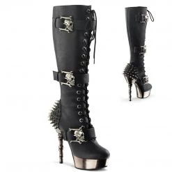 Demonia MUERTO-2028 Black Vegan Leather/Pewter Knee Boot Boots