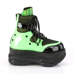 Demonia NEPTUNE-126 Black-Green Patent Multi Ankle Boot Boots