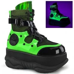 Demonia NEPTUNE-126 Black-Green Patent Multi Ankle Boot Boots