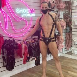 Naughty Thoughts New Arrivals Sinner Vinyl Men's Suspender Thong BLACK 7 Naughty Thoughts New Arrivals Sinner Vinyl Men's Suspender Thong BLACK