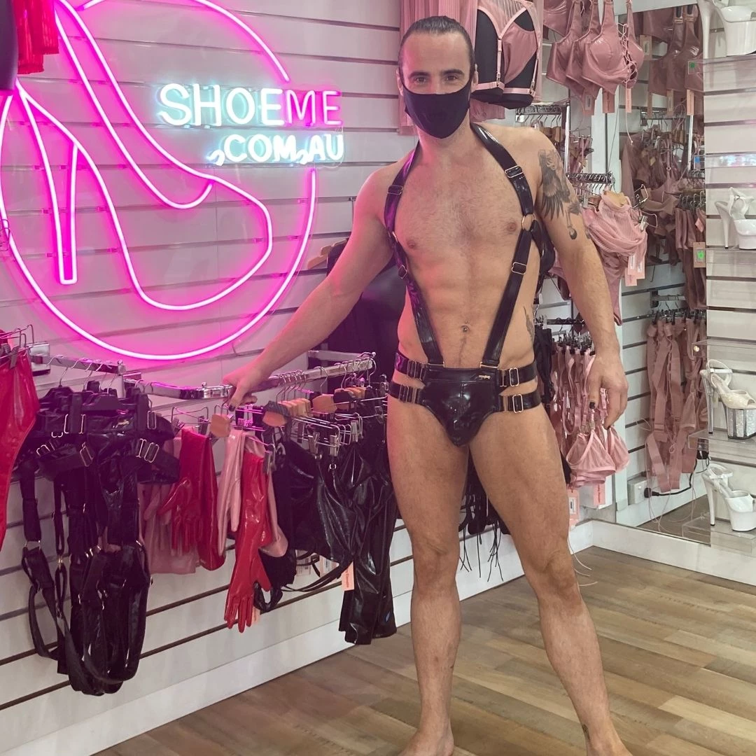 Naughty Thoughts New Arrivals Sinner Vinyl Men's Suspender Thong BLACK 5 Naughty Thoughts New Arrivals Sinner Vinyl Men's Suspender Thong BLACK