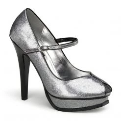 Pin Up Couture Shoes PLEASURE-02G Silver Glitter Patent