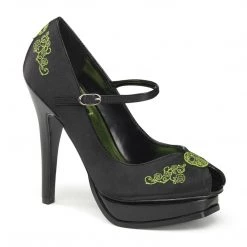 Funtasma PLEASURE-12 Black Satin-Green Embroidery Shoes