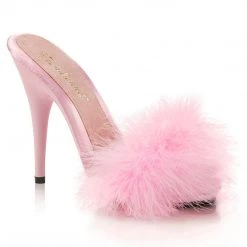 Fabulicious Shoes POISE-501F Baby Pink Satin-Marabou Fur/Baby Pink