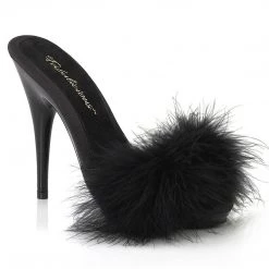 Fabulicious Shoes POISE-501F Black Satin-Marabou Fur/Black