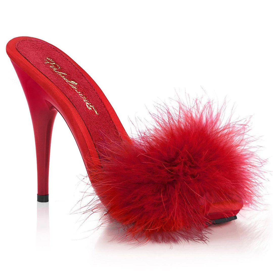 Fabulicious POISE-501F Red Satin-Marabou Fur/Red Shoes 3 Fabulicious POISE-501F Red Satin-Marabou Fur/Red Shoes