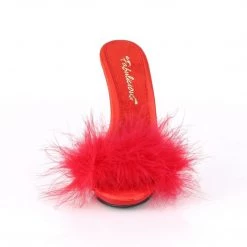 Fabulicious POISE-501F Red Satin-Marabou Fur/Red Shoes