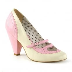 Pin Up Couture POPPY-18 Baby Pink-Cream Faux Leather Shoes