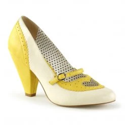 Pin Up Couture Shoes POPPY-18 Yellow-Cream Faux Leather