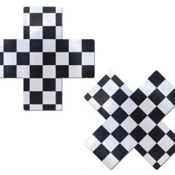 Pastease Plus X: Black & White Checker Cross Nipple Pasties
