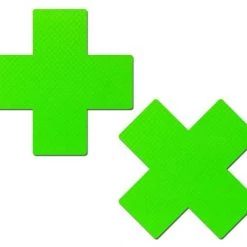 Pastease Plus X: Neon Green Day-Glow Lycra Cross Nipple Pasties
