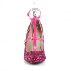 Pleaser Pink Label QUEEN-01 Hot Pink Glitter-Patent