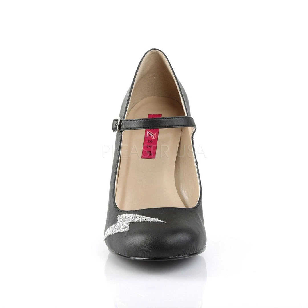 Pleaser Pink Label QUEEN-02 Black Faux Leather-Silver Glitter 4 Pleaser Pink Label QUEEN-02 Black Faux Leather-Silver Glitter