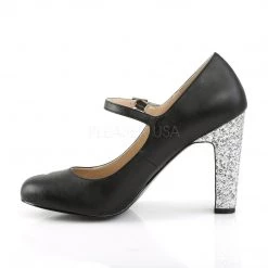 Pleaser Pink Label QUEEN-02 Black Faux Leather-Silver Glitter 10 Pleaser Pink Label QUEEN-02 Black Faux Leather-Silver Glitter