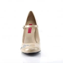 Pleaser Pink Label QUEEN-02 Cream Patent-Silver Glitter