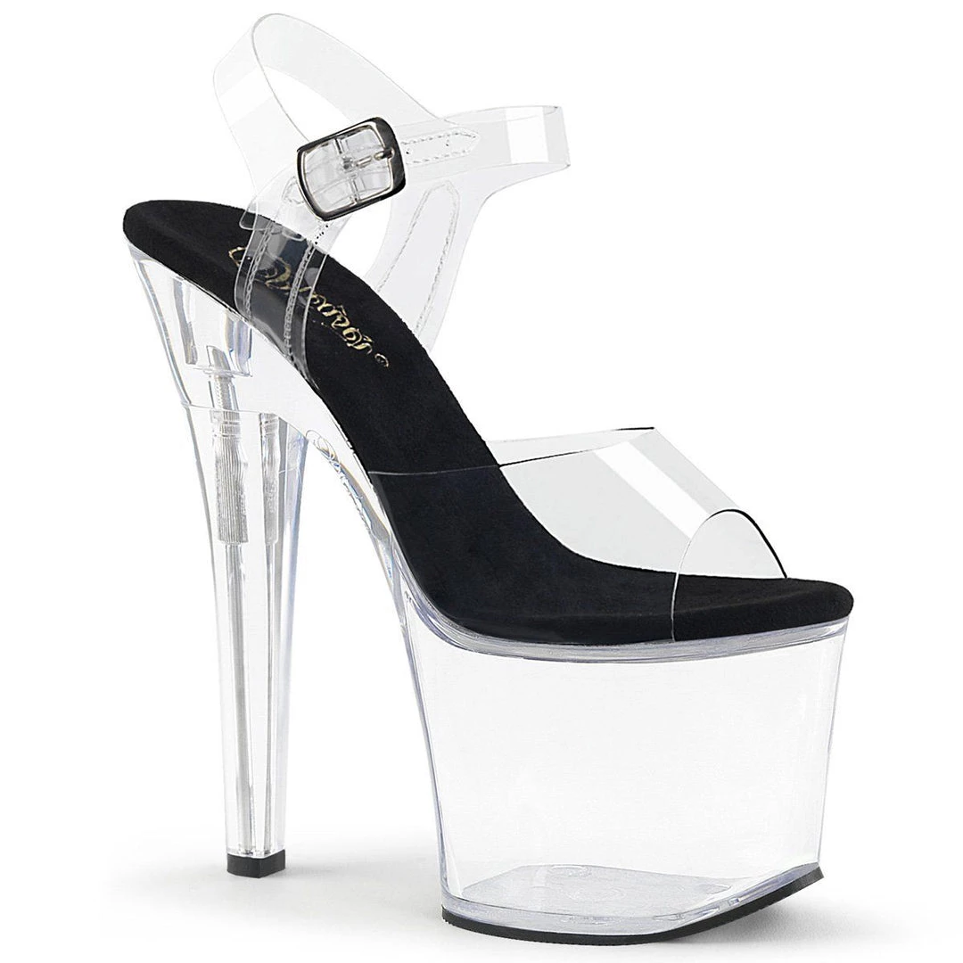 Pleaser RADIANT-708 Clear-Black/Clear Platform Sandal Shoes 3 Pleaser RADIANT-708 Clear-Black/Clear Platform Sandal Shoes