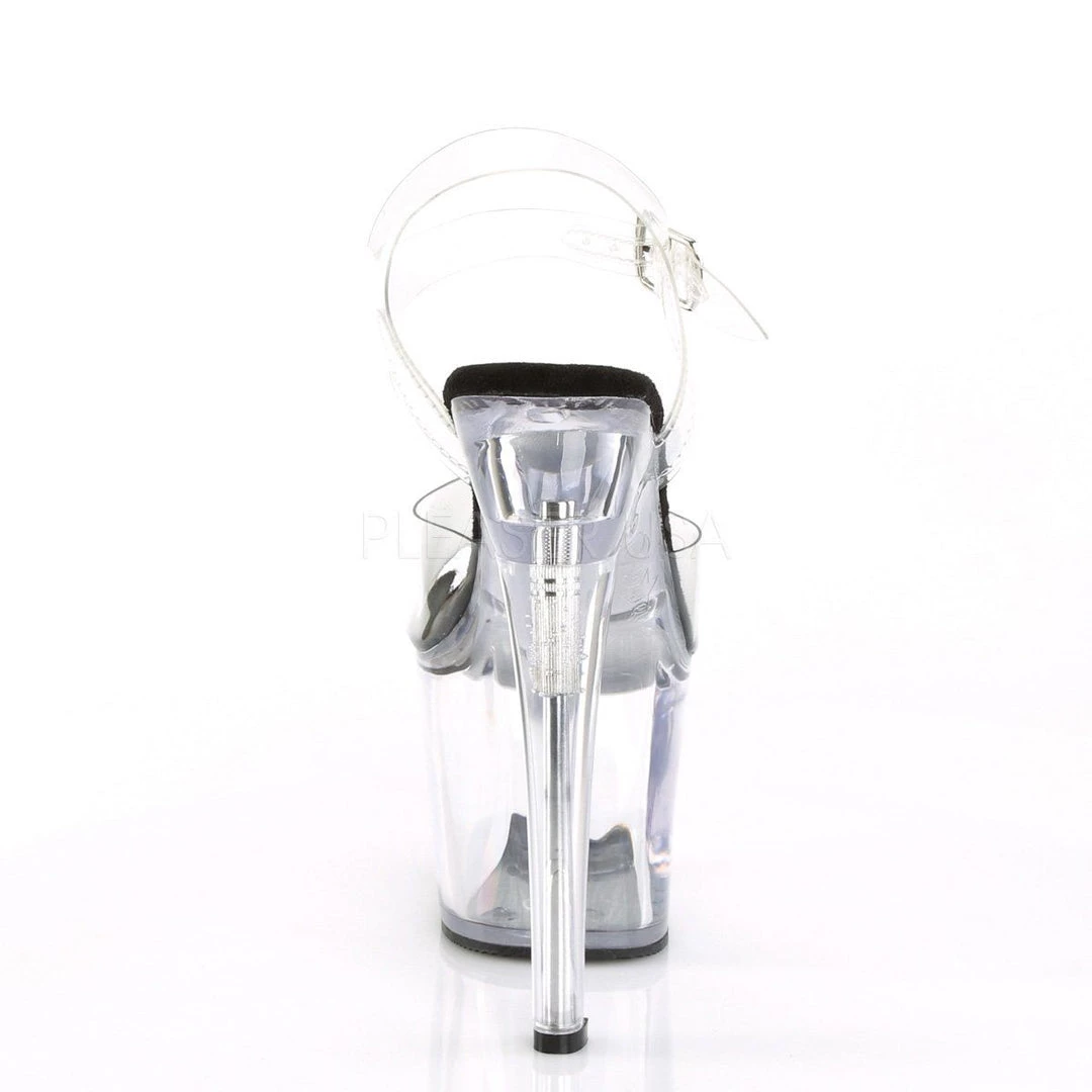 Pleaser RADIANT-708 Clear-Black/Clear Platform Sandal Shoes 6 Pleaser RADIANT-708 Clear-Black/Clear Platform Sandal Shoes