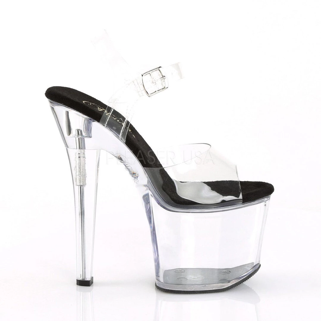 Pleaser RADIANT-708 Clear-Black/Clear Platform Sandal Shoes 7 Pleaser RADIANT-708 Clear-Black/Clear Platform Sandal Shoes