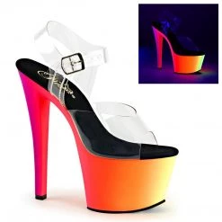 Pleaser Shoes RAINBOW-308UV Clear/Neon Multi Platform Sandal