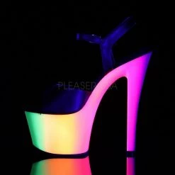 Pleaser RAINBOW-309UV Black Faux Leather/Neon Multi Platform Sandal