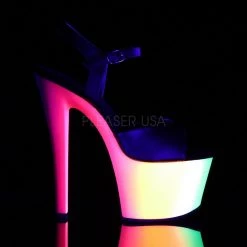 Pleaser RAINBOW-309UV Black Faux Leather/Neon Multi Platform Sandal