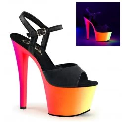 Pleaser RAINBOW-309UV Black Faux Leather/Neon Multi Platform Sandal