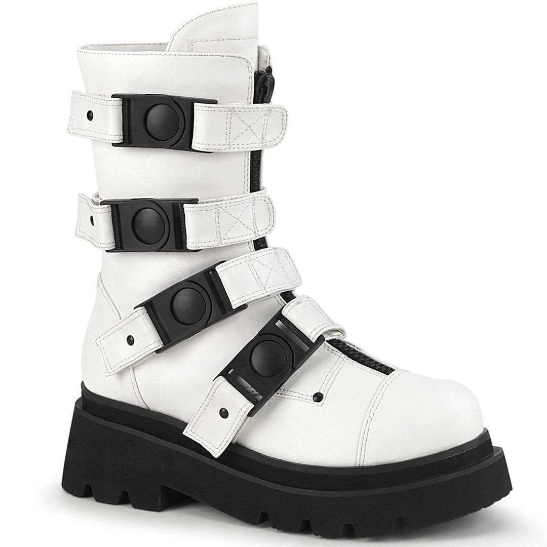 Demonia Boots RENEGADE-55 White Vegan Leather Calf Boot 10 Demonia Boots RENEGADE-55 White Vegan Leather Calf Boot