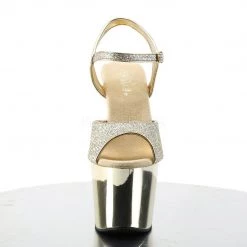 Pleaser REVOLVER-709G Gold Multi Glitter/Gold Chrome Platform Sandal