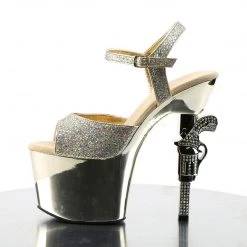 Pleaser REVOLVER-709G Gold Multi Glitter/Gold Chrome Platform Sandal
