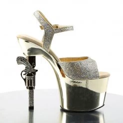 Pleaser REVOLVER-709G Gold Multi Glitter/Gold Chrome Platform Sandal
