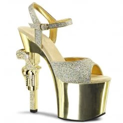 Pleaser REVOLVER-709G Gold Multi Glitter/Gold Chrome Platform Sandal