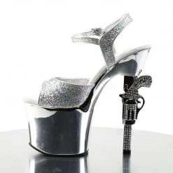 Pleaser REVOLVER-709G Silver Multi Glitter/Silver Chrome Platform Sandal